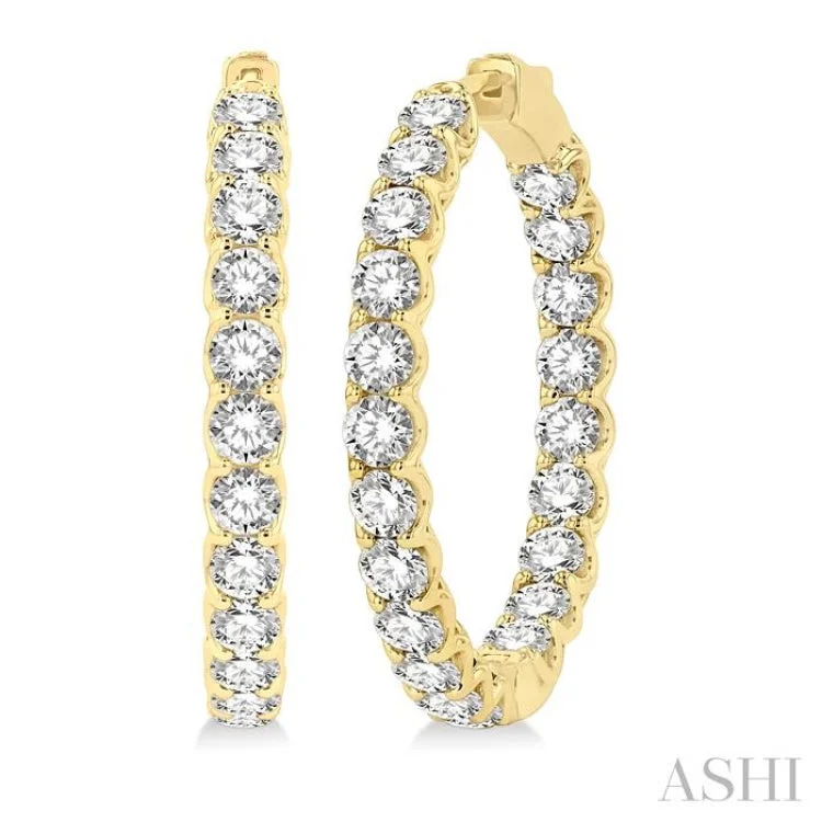 Ladies wedding earrings-8 Ctw Inside-Out Round Cut Diamond Hoop Earrings in 14K Yellow Gold