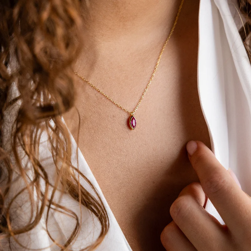 Ladies gemstone necklace-Marquise Birthstone Pendant Necklace