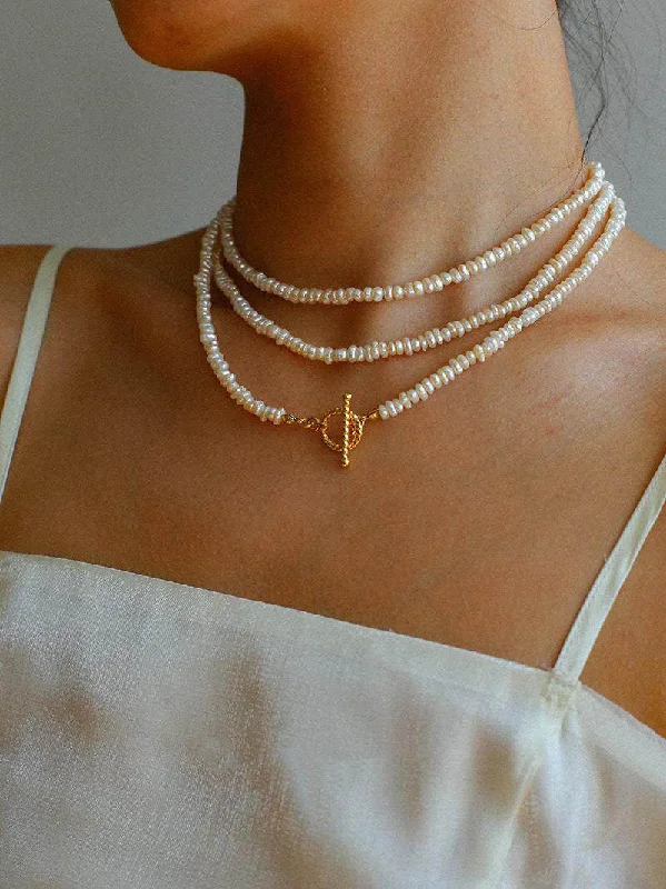 Ladies personalized necklace-Long Minimalist Irregular Pearl OT Clasp Necklace Sweater Chain