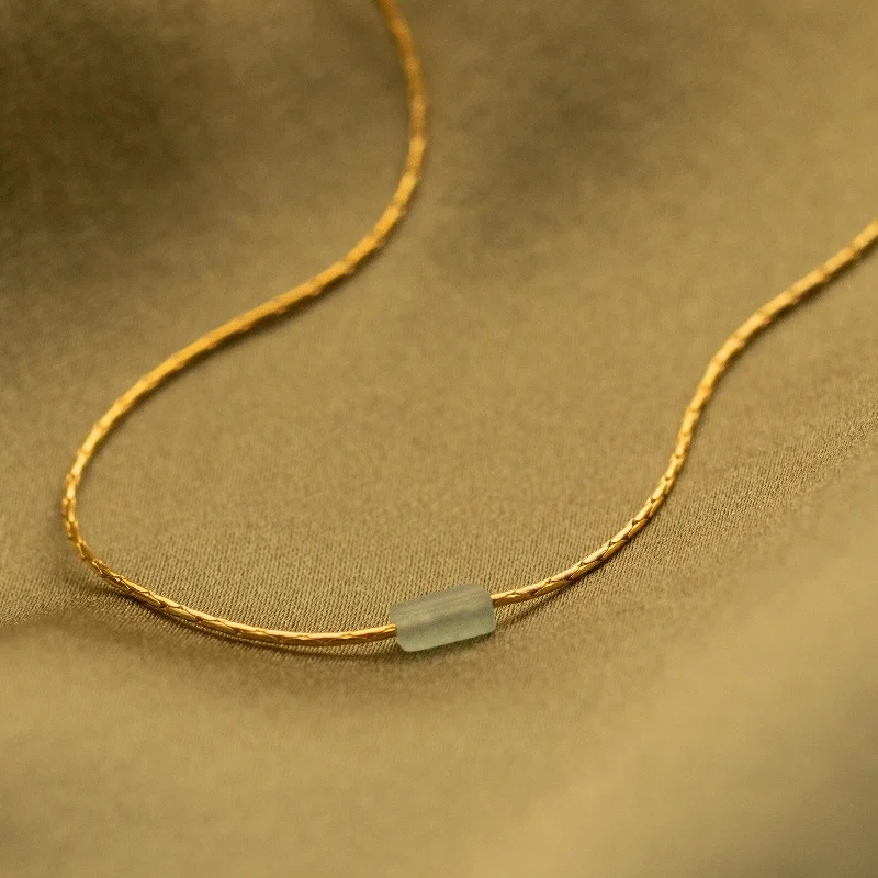 Ladies engraved necklace-Dainty Aventurine Bar Necklace