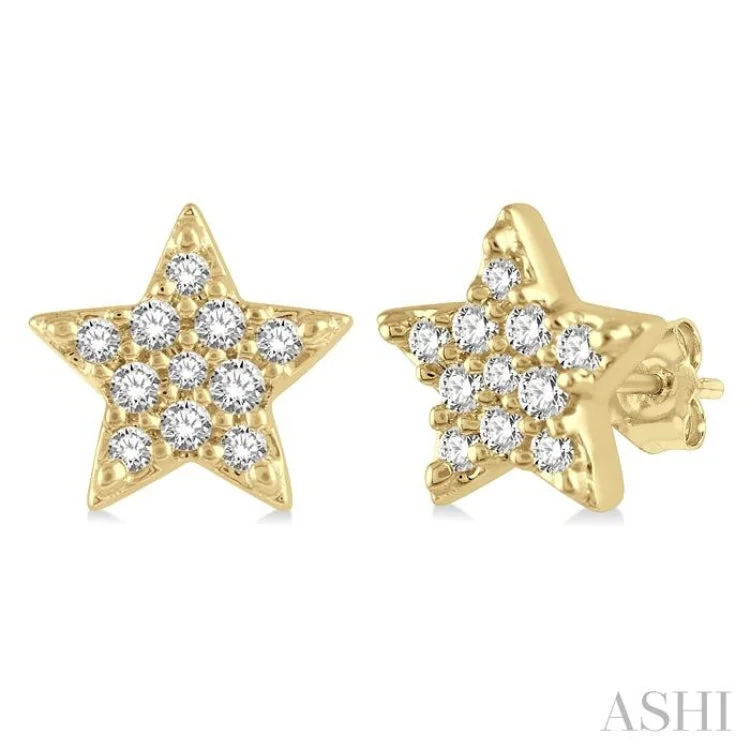 Ladies elegant earrings-1/10 Ctw Star Round Cut Diamond Petite Fashion Earring in 10K Yellow Gold