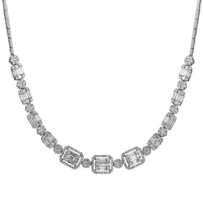 Ladies gold chain necklace-BAGUETTE DIAMOND NECKLACE