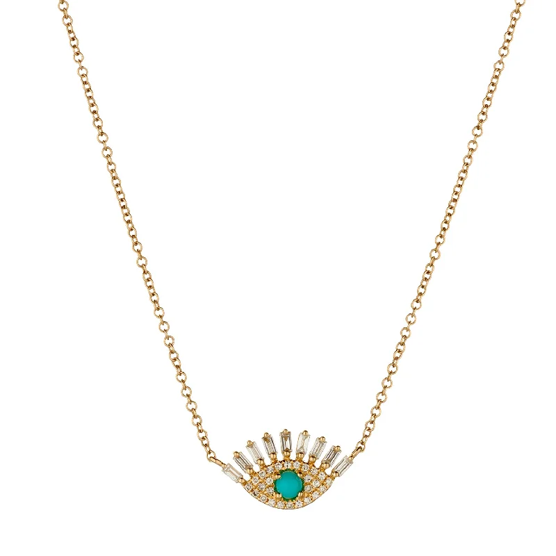 Ladies diamond link necklace-TURQUOISE AND DIAMOND EVIL EYE