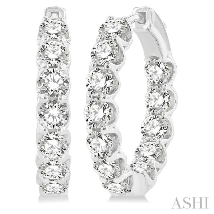 Ladies diamond stud earrings-5 Ctw Inside-Out Round Cut Diamond Hoop Earrings in 14K White Gold