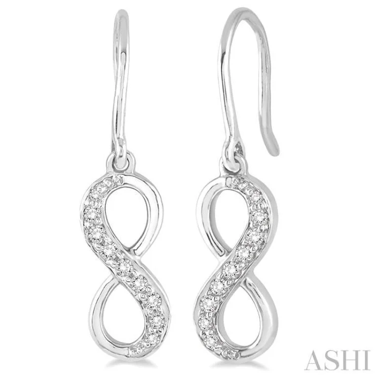 Ladies gemstone dangle earrings-1/6 Ctw Round Cut Diamond Infinity Earrings in 10K White Gold