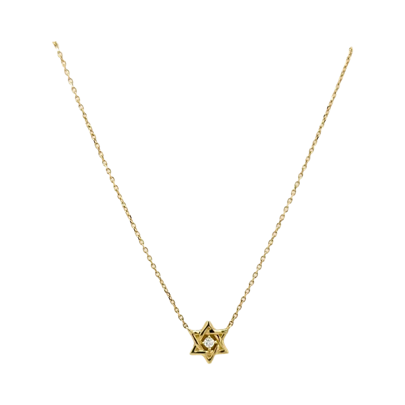 Ladies diamond teardrop necklace-GOLD STAR OF DAVID WITH SINGLE DIAMOND NECKLACE