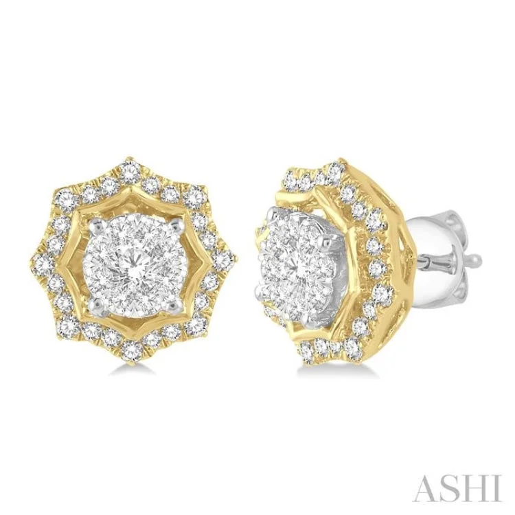 Ladies stud earrings-1/2 ctw Star Lattice Lovebright Round Cut Diamond Earring in 14K White and Yellow Gold