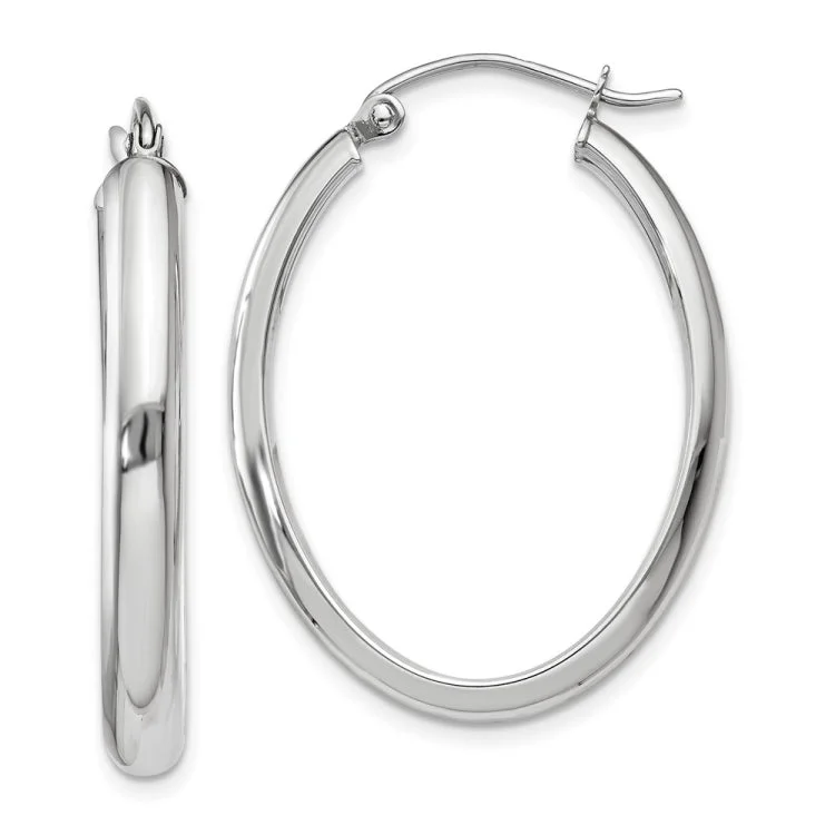 Ladies luxury gemstone earrings-14k White Gold Polished 3.75mm Oval Tube Hoop Earrings