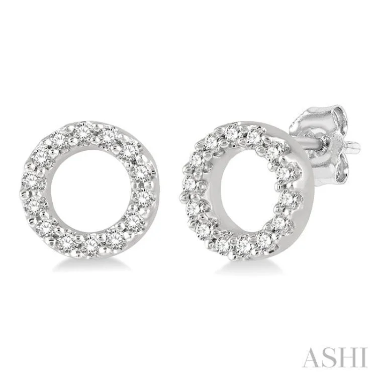 Ladies heart-shaped earrings-1/10 Ctw Circular Round Cut Diamond Petite Fashion Earring in 10K White Gold