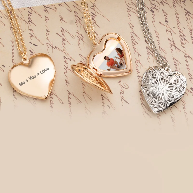 Ladies luxury necklace-Initial Heart Photo Necklace