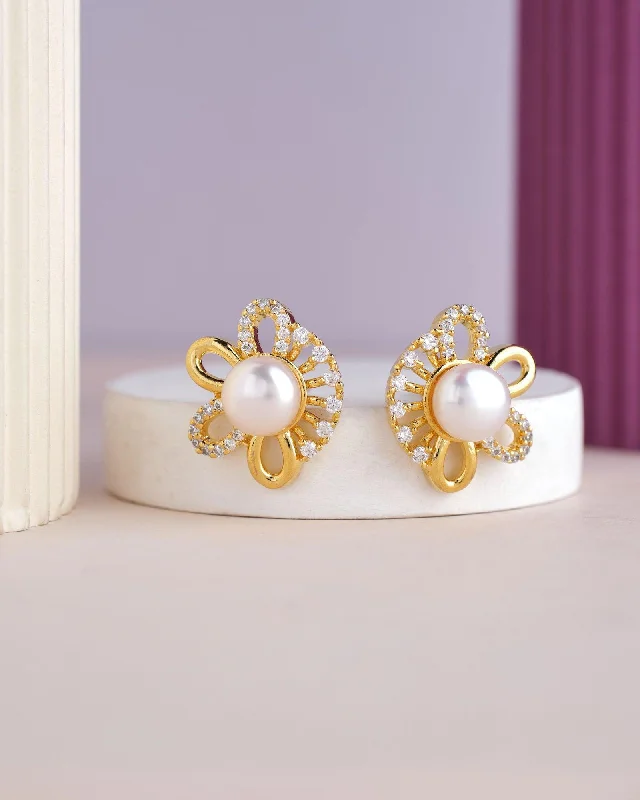 Ladies unique stud earrings-Simple Stud Pearl Earring