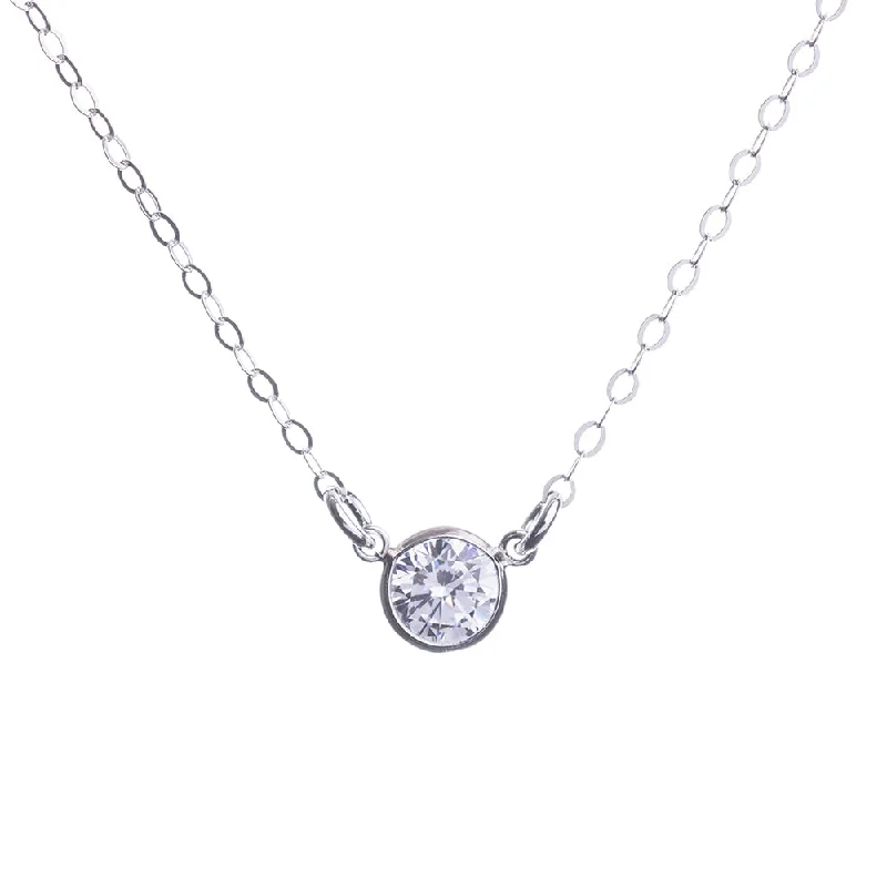 Ladies bohemian necklace-Silver Cubic Zirconia Necklace