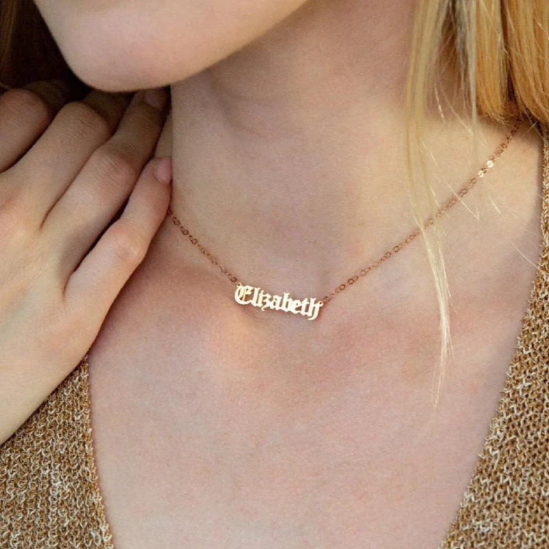 Ladies layered silver necklace-Old English Name Necklace