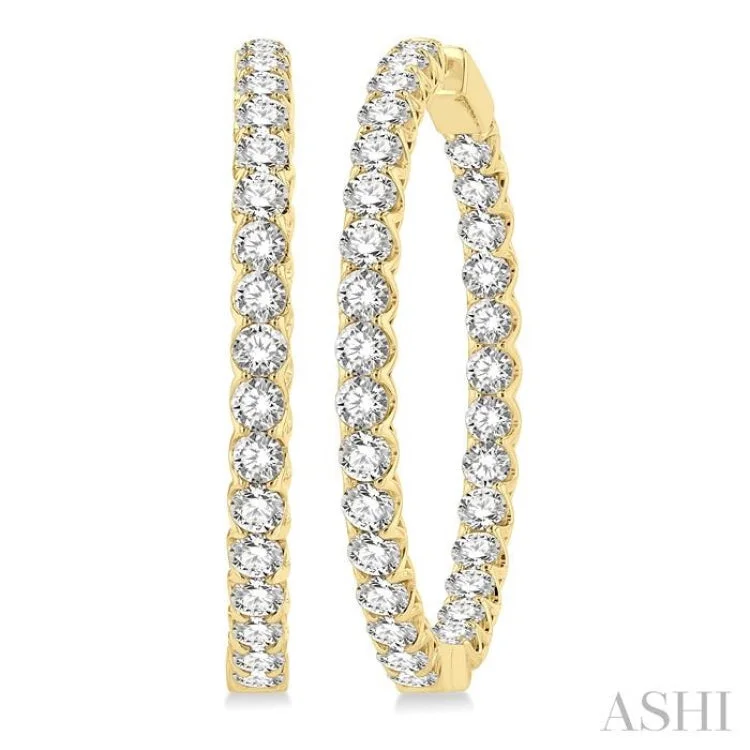 Ladies boho earrings-10 Ctw Inside-Out Round Cut Diamond 1 1/2 Inch Hoop Earrings in 14K Yellow Gold