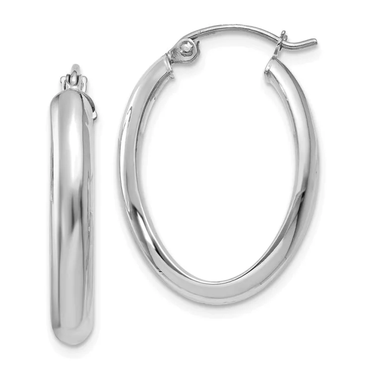 Ladies silver stud earrings-14k White Gold Polished 3.5mm Oval Hoop Earrings