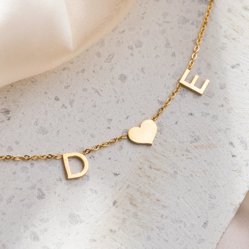 Ladies short necklace-Tiny Heart Initial Necklace