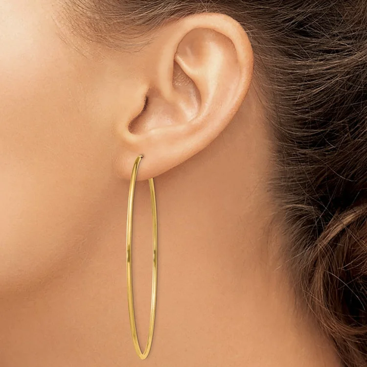 Ladies gold dangle earrings-14k 1.5mm Polished Round Endless Hoop Earrings