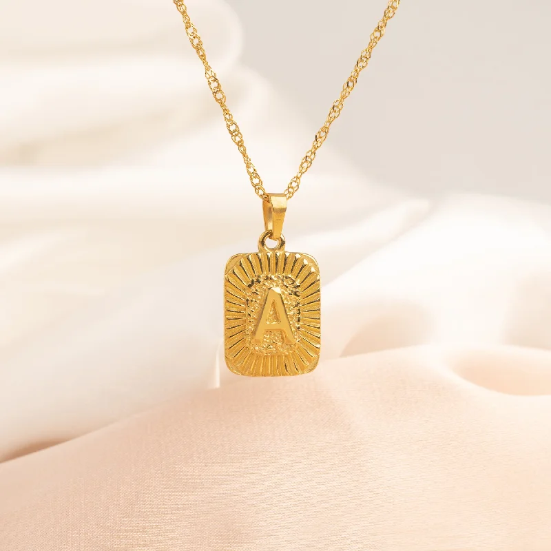 Ladies necklace set-Rectangular Initial Necklace