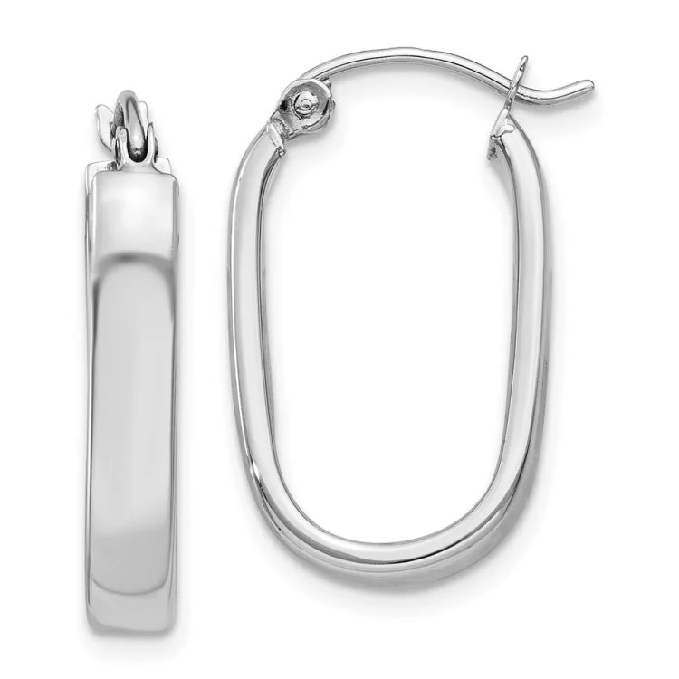 Ladies chandelier earrings-14k White Gold Polished Oval Tube Hoop Earrings