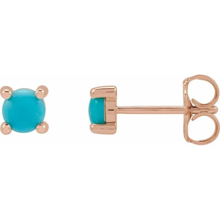 Ladies birthday earrings-14K Rose 4 mm Natural Turquoise Earrings