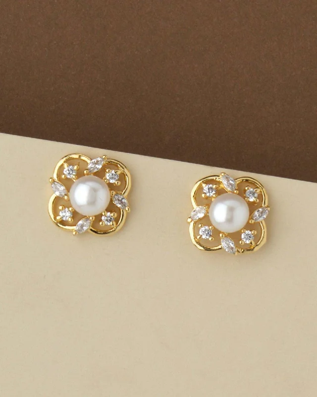 Ladies trendy earrings-Trendy Pearl & Stone Stud Earring