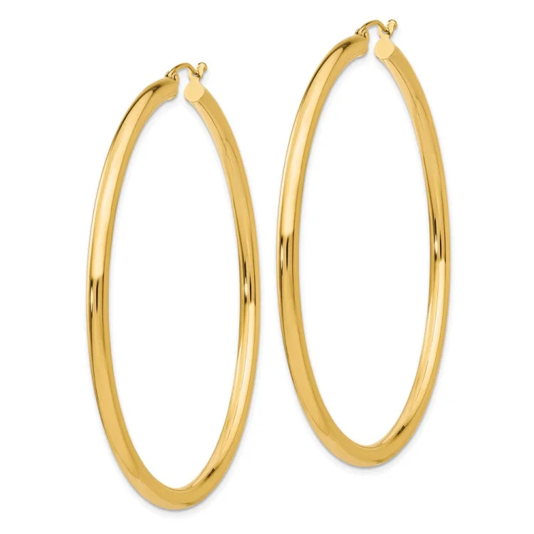 Ladies boho earrings-14K Polished 3mm Lightweight Tube Hoop Earrings