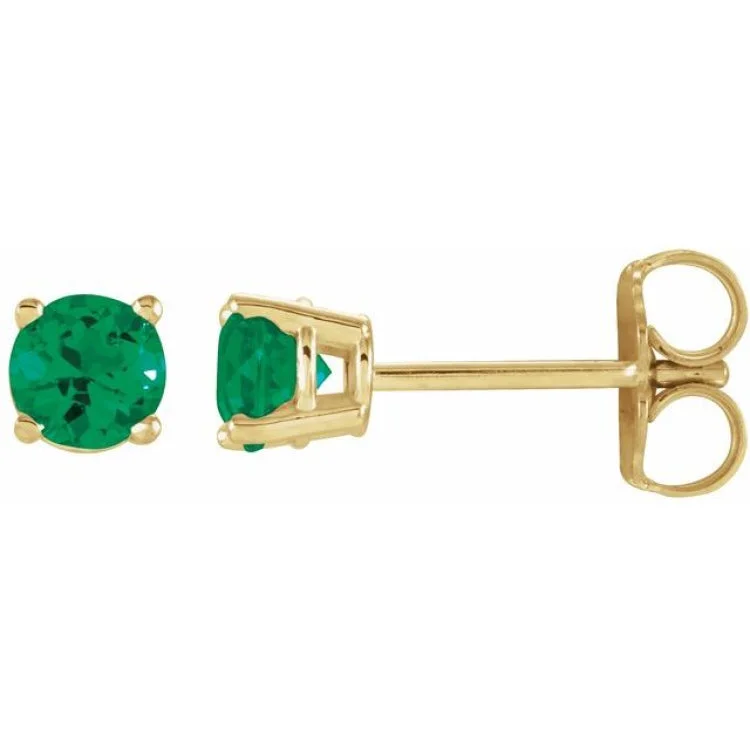 Ladies gemstone drop earrings-14K Yellow 2.5 mm Lab-Grown Emerald Stud Earrings