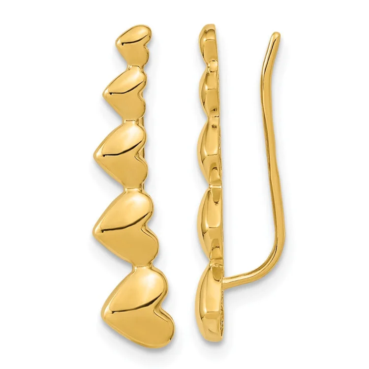 Ladies gold dangle earrings-14k Gold Heart Polished Ear Climber Earrings