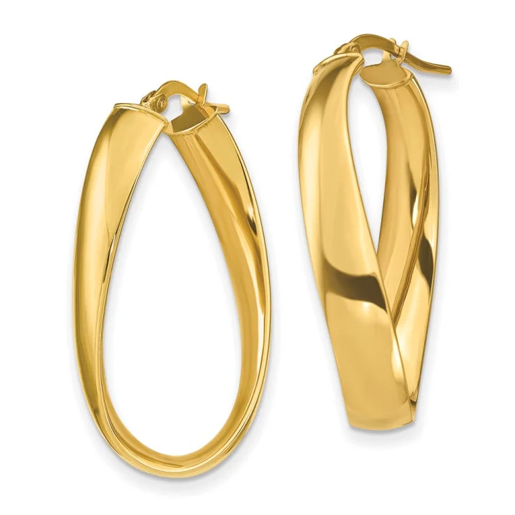 Ladies dangly earrings-14k Twisted 6mm Oval Hoop Earrings