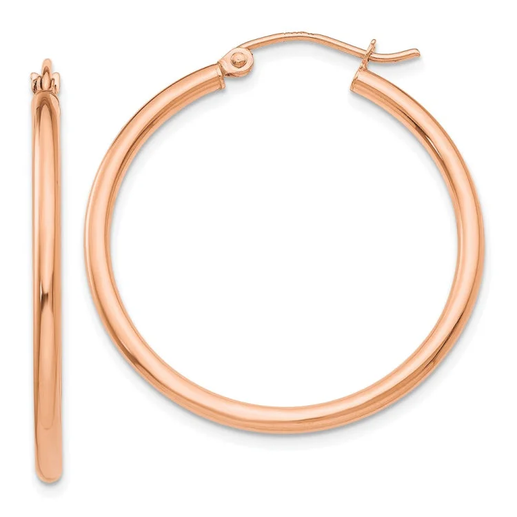 Ladies personalized earrings-14k Rose Gold Polished 2mm Lightweight Tube Hoop Earrings