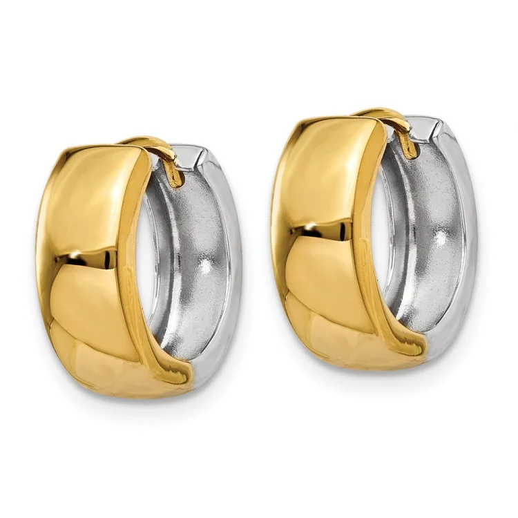 Ladies bridal stud earrings-14k Two-tone Hinged Hoop Earrings