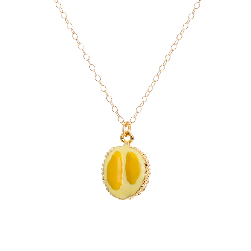 Ladies personalized necklace-Gold Enamel Durian Fruit Necklace