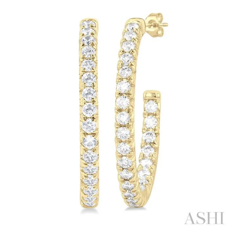 Ladies sparkly earrings-1/2 ctw French Pave Set Round Cut Diamond Fashion Half Hoop Earring in 14K Yellow Gold