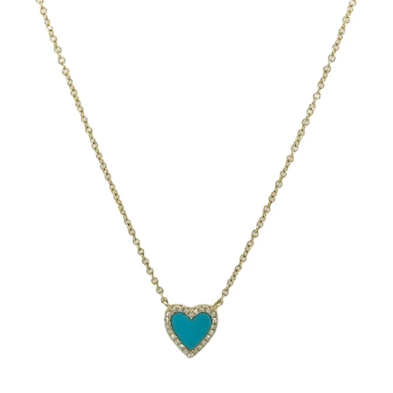 Ladies vintage necklace-TURQUOISE & DIAMOND HEART NECKLACE