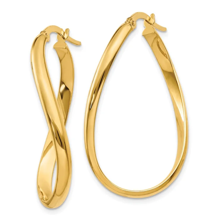 Ladies classic earrings-14k 3mm Twisted Oval Hoop Earrings