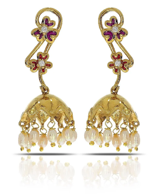 Ladies heart-shaped earrings-Traditional Small Pearl Jhumka Earring