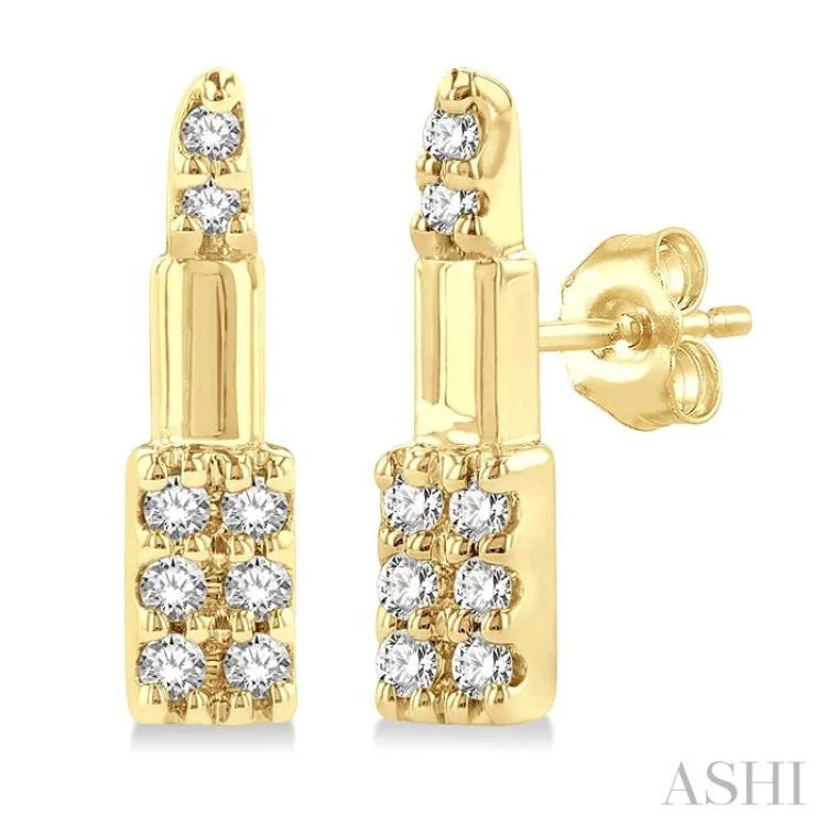 Ladies cubic zirconia hoop earrings-1/20 ctw Petite Lipstick Round Cut Diamond Fashion Stud Earring in 10K Yellow Gold