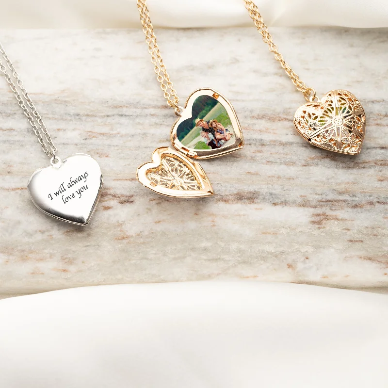 Ladies chic necklace-Image See Through Heart Locket Necklace