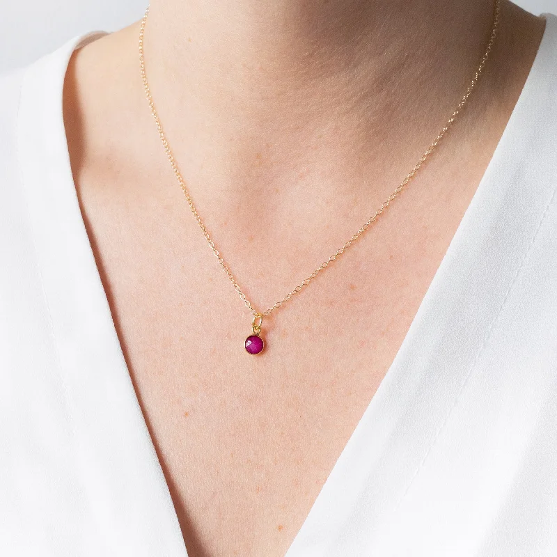 Ladies charm necklace-Gold Ruby July Birthstone Necklace