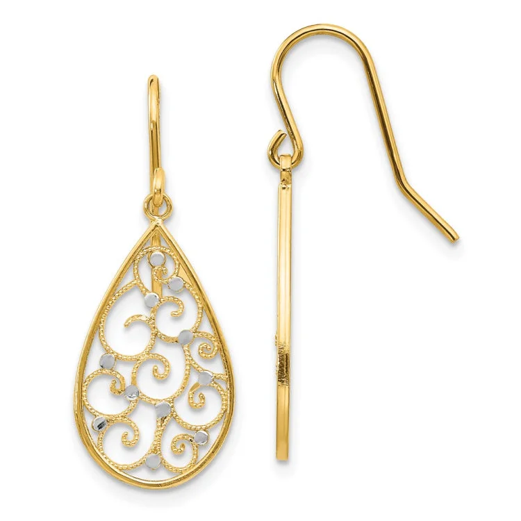 Ladies stud earrings-14k & Rhodium Polished Teardrop Earrings