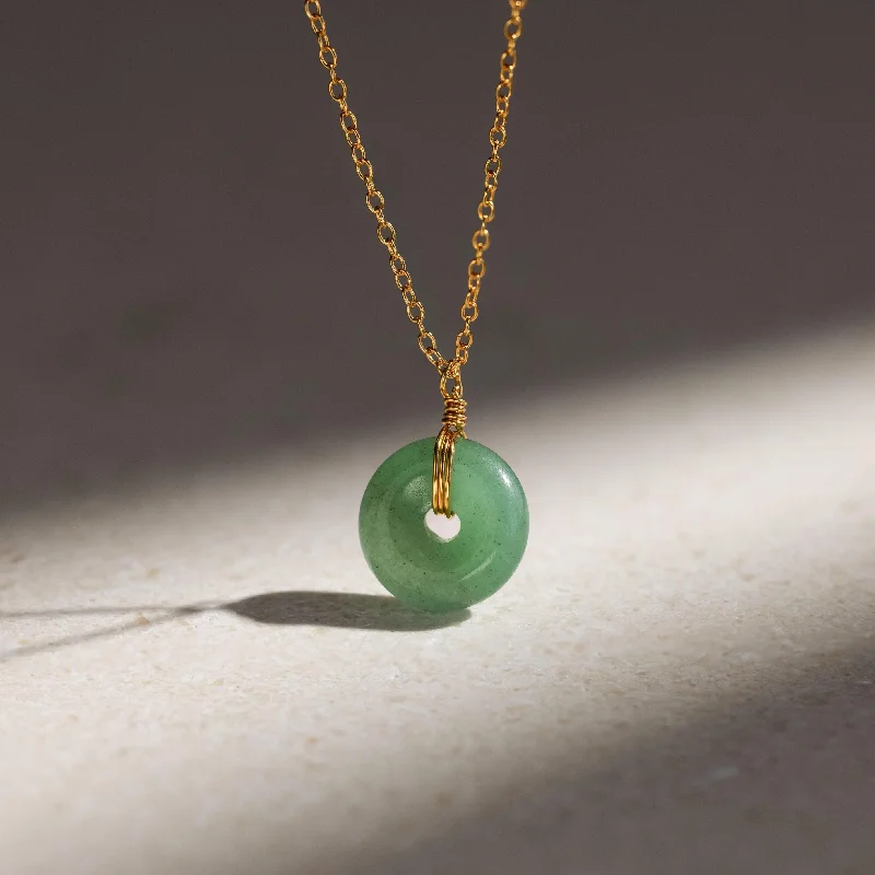 Ladies long necklace-Round Jade Pendant Necklace