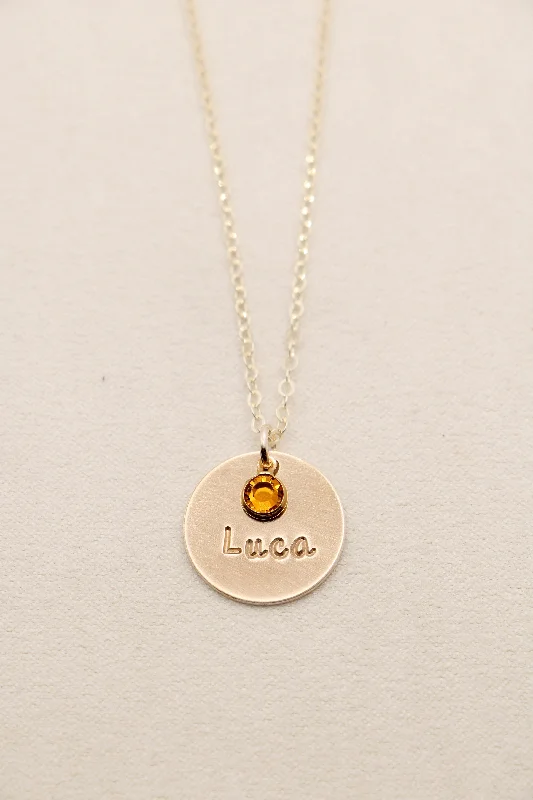 Ladies infinity necklace-single drop necklace + mini birthstone {gold}