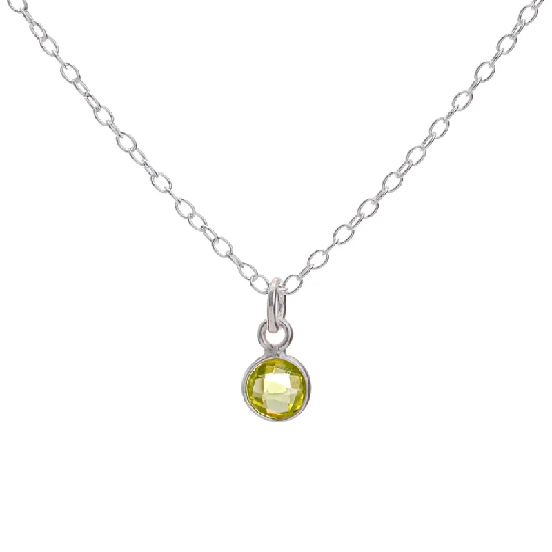 Ladies crystal necklace-Silver Peridot August Birthstone Necklace