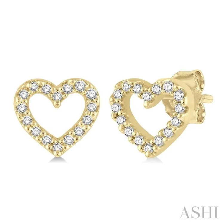 Ladies silver dangle earrings-1/10 Ctw Heart Cutout Round Cut Diamond Petite Fashion Earring in 14K Yellow Gold