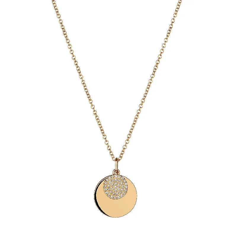 Ladies bohemian necklace-PAVÉ DIAMOND AND DISC NECKLACE