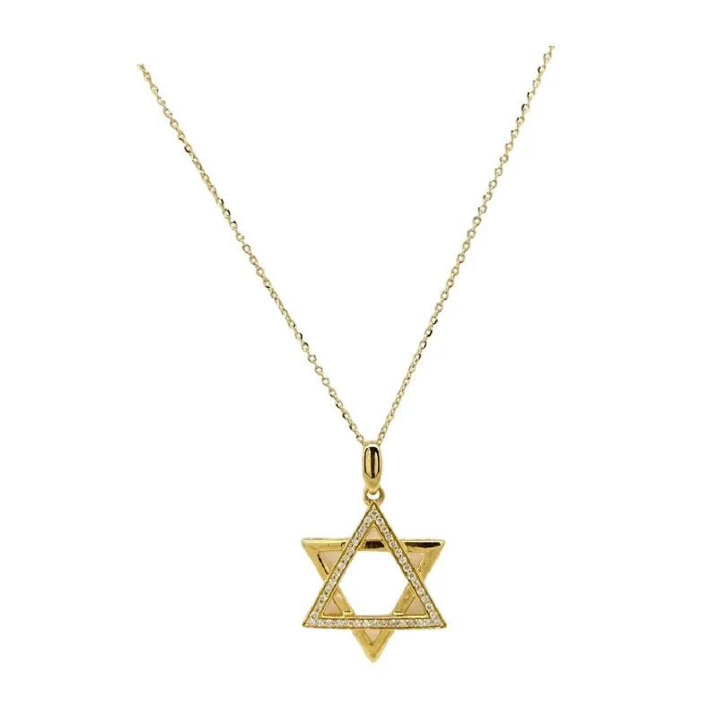 Ladies colorful gemstone necklace-HALF DIAMOND & HALF GOLD STAR OF DAVID NECKLACE