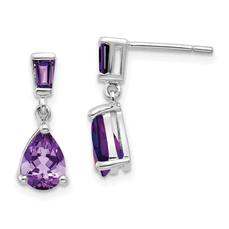 Ladies birthday earrings-14k White Gold Amethyst Dangle Post Earrings