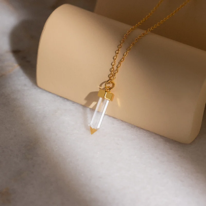 Ladies layered silver necklace-Clear Quartz Necklace