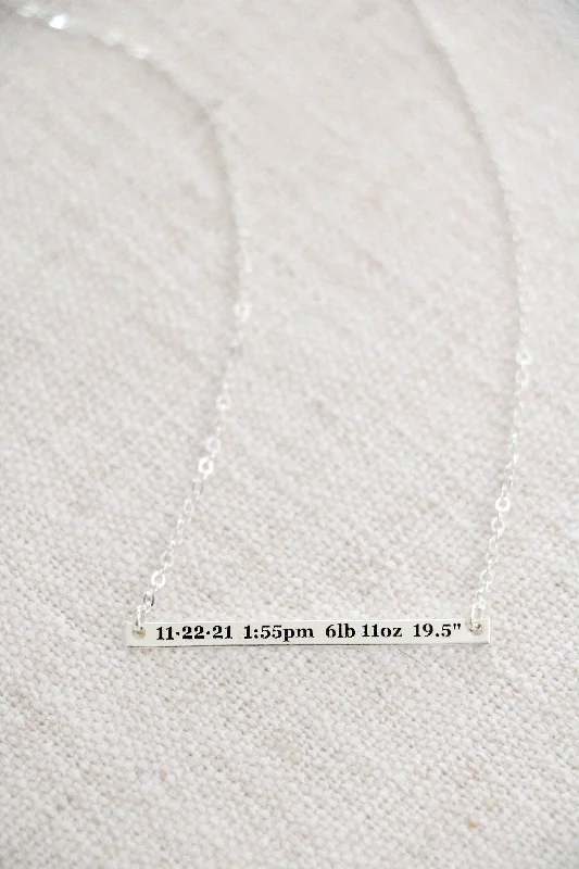 Ladies inspirational necklace-birth stat bar necklace {sterling silver}