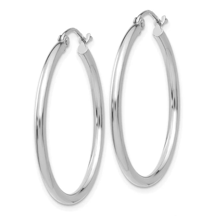 Ladies romantic earrings-14k White Gold Polished 2x30mm Tube Hoop Earrings